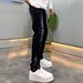 Slim Fit Stretch Denim Jeans For Men With Side Zipper - Black & Grey Washed Straight Leg Trousers_mkmklike.com