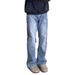Men's Vintage Light Wash Blue Jeans Flared Trousers, Relaxed Fit Bootcut Denim Pants With Distressed Details, High Waist Wide Leg Streetwear_mkmklike.com