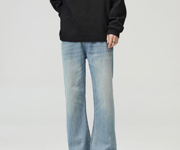 Men's Clothing retro baggy jeans light blue bamboo machete neutral flared jeans for men and women_mkmklike.com