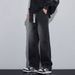 Men's American Heavyweight Washed Denim Jeans High Street Style Summer Straight Leg Slimming Wide Leg Trousers Black Gray Blue_mkmklike.com