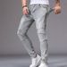 Retro Stretch Denim Jeans Zipper Patchwork Motorcycle Style Men's Trendy_mkmklike.com