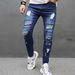 Cowboy High Street Fashion Brand Shaping With Broken Holes And Elastic Feet Jeans For Men's Slim Fit_mkmklike.com