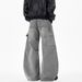 Men's Patchwork Logging Jeans High Street Fashion Mid Waist Straight Loose Trousers Retro Curved Blade Design Machine Washable_mkmklike.com