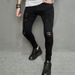 Men's Casual Ripped Slim Fit Denim Small Feet Personalized Trend Jeans_mkmklike.com