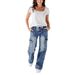 Women High Cut Stand Pocket Demin Pants Elastic Waist Straight Pants 2025 American And European Style Cargo Jeans Trouser New_mkmklike.com