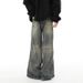 Men's Washed Distressed Patchwork Jeans Straight Leg Loose Fit Wide Leg American High Street Style Trendy Cool Retro Long Pants_mkmklike.com