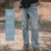 Men's Designer Distressed Jeans – Relaxed Straight Fit (Light Blue, Premium Cotton, S-3XL, Streetwear Essential)_mkmklike.com