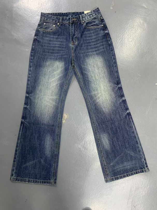 Vintage Washed Denim Jeans – Relaxed Fit Workwear Trousers With Artisan Distressing & Embroidery (S-XXL, Classic Blue, Non-Stretch, Straight-Leg)_mkmklike.com