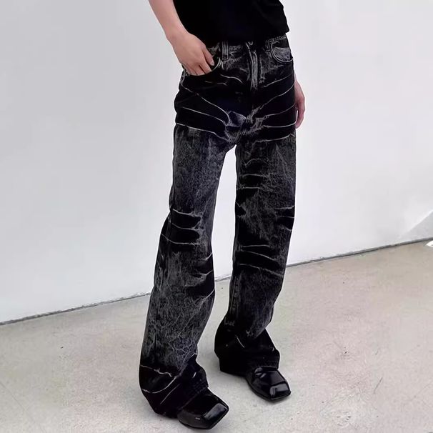 Vintage Jeans – Black Lightning Wash Denim With Button Fly (Men’s, Straight-Leg, Heavy Distressing)_mkmklike.com