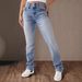 Women's Clothing Women's Mid-Rise Straight Leg Jeans - Double Button Classic Denim Pants_mkmklike.com