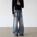 American Retro Vintage Jeans – Unisex Baggy Wide-Leg Denim Pants, Cleanfit Straight Cut For Men & Women (Vintage Blue/Black, S-XXL)_mkmklike.com