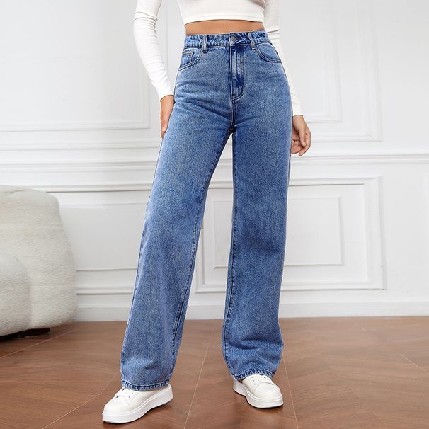 Women's Clothing High Waist Washed Women's Jeans Long Straight Pants_mkmklike.com
