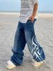 High Street Washed Pattern Print Straight Leg Jeans Casual Wide Leg Pants For Men And Women_mkmklike.com