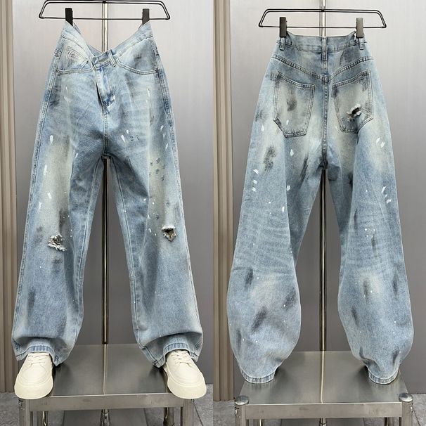 Men's Clothing Ice Blue Washed Denim Jeans Loose A-Line Wide Leg Men's Spring Summer American Style Cleanfit Vibe Trousers_mkmklike.com