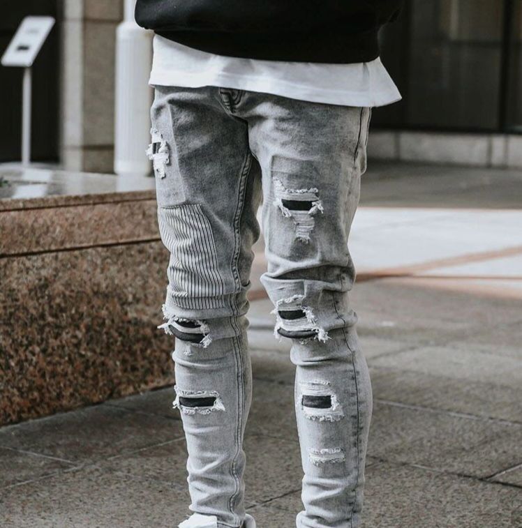 Men's Clothing high quality men's worn out stretch jeans skinny jeans men's jeans_mkmklike.com