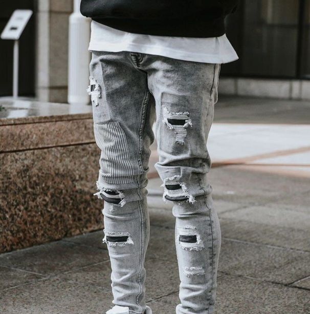 Men's Clothing high quality men's worn out stretch jeans skinny jeans men's jeans_mkmklike.com