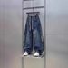 Men's Vintage Washed Straight-Leg Jeans – Distressed Striped Panels, High Street Baggy Fit, Unisex Retro Denim Pants (Blue)_mkmklike.com