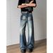 2026 New Street Lightning Pattern Micro-pull Jeans Spring Men's Retro Loose Youth Washed Floor Trousers_mkmklike.com