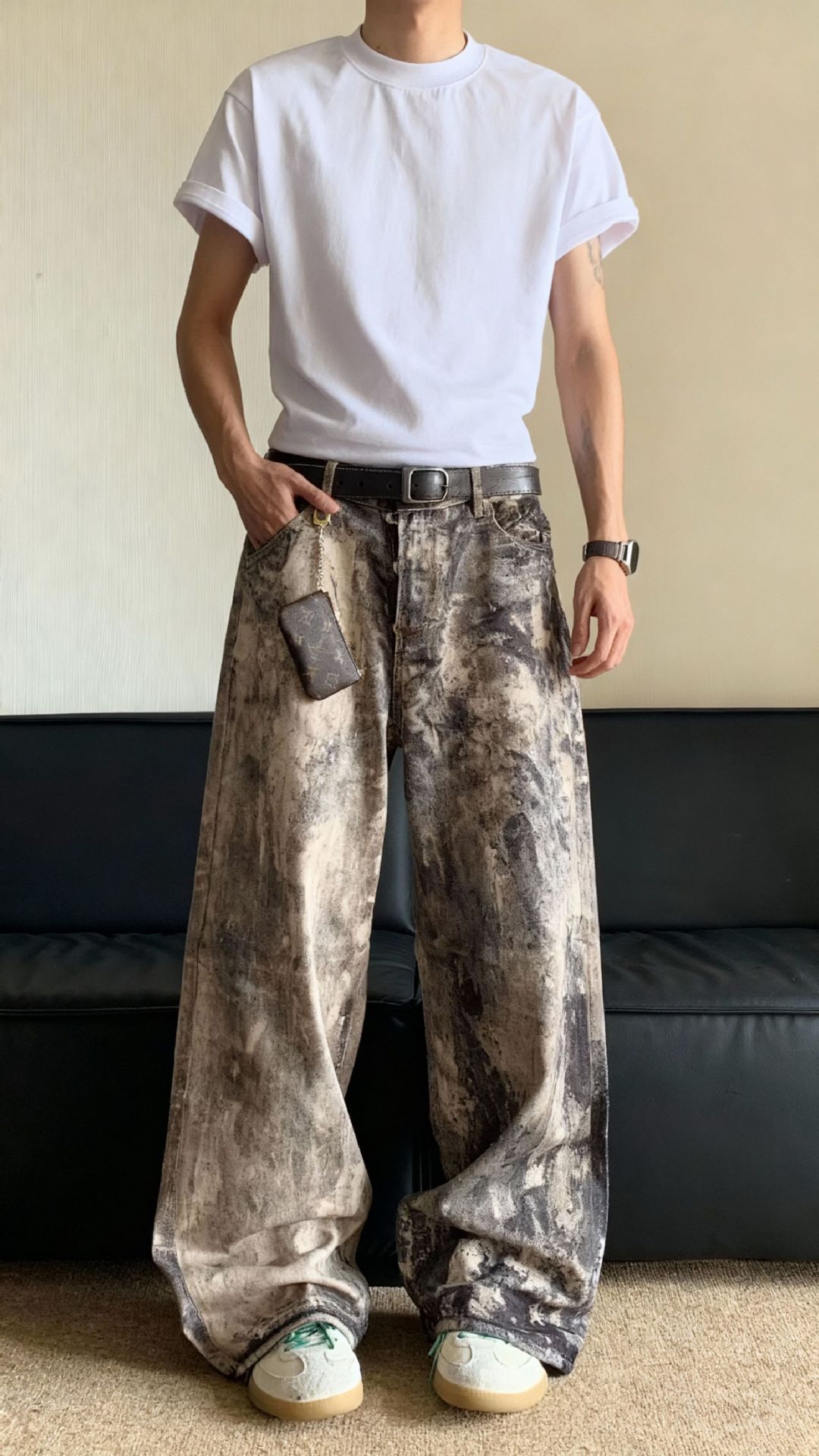 Men's Stretch Denim Jeans - Relaxed Fit Straight Leg Pants With Comfortable Elastic Waist, Classic Grey Wash For Casual Everyday Wear_mkmklike.com