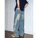 Vintage Washed Striped Patchwork Denim Jeans – Relaxed Straight-Leg Distressed Pants With Contrast Panels (S-3XL, Mid-Rise, Light Stretch, Unisex)_mkmklike.com