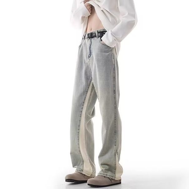 Vintage Washed Jeans For Men – Relaxed Straight-Leg Denim Pants With Anti-Wrinkle Finish (S-3XL, Light Blue, Retro Casual Style)_mkmklike.com