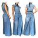 Women's Clothing New Style Casual Washed Sleeveless Denim Jumpsuit Wide Leg Pants_mkmklike.com