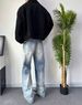 Men's Heavyweight American Streetwear Denim Jeans – A-Line Washed Blue Straight-Leg Relaxed Fit For Clean Aesthetic (S/M/L/XL)_mkmklike.com