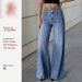 Women's Vintage Split Hem Blue Jeans - High Waisted Wide Leg & Flared Trousers (Mid Blue, S-XL)_mkmklike.com