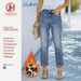Women's High-Waisted Flared Jeans – Vintage Washed, Leopard Print Cuff, Stretch Denim (0xl-3xl, Plus Size, Fleece-Lined, 9/10 Length, Light Blue)_mkmklike.com