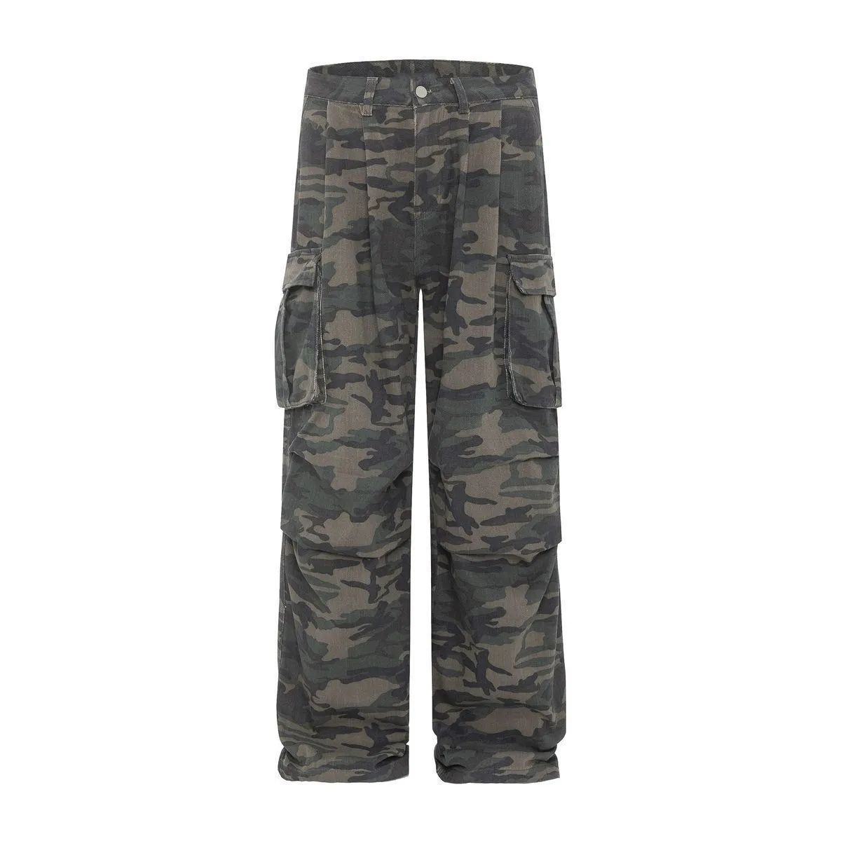 Spring 2027 Fashion American Retro Hip-Hop Cargo Jeans Women Cotton Low Waist Wrinkled Multi Pocket Camouflage Workwear Wide Leg Denim Pants_mkmklike.com
