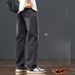 Autumn And Winter Fleece Thickened Jeans Men's American High Street Retro Elastic Loose Straight Casual Wide-leg Trousers_mkmklike.com