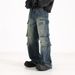 Men's Heavyweight Straight Leg Cargo Jeans Loose Fit Wide Leg Casual Trousers American High Street Style Trendy Cool_mkmklike.com
