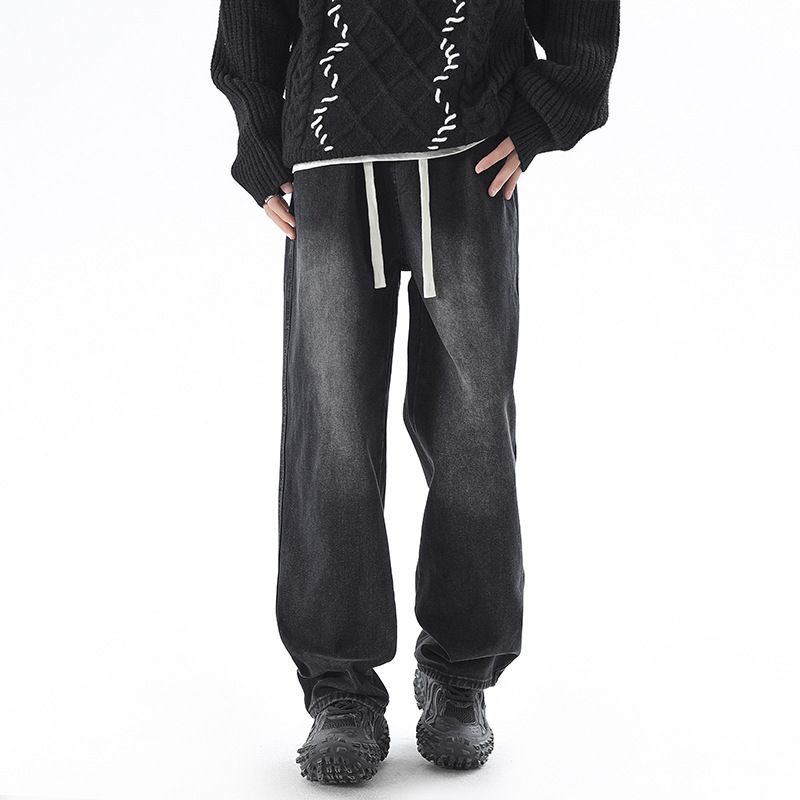 Men's Clothing Straight Jeans For Men Spring And Autumn Men's American Trendy High Street Loose Wide Leg Pants Long Trousers_mkmklike.com