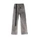 RO RICK Style Hip Hop Street Style Washed Distressed Smoky Gray Floor Length Button Down Jeans, Same Style As Central Cee._mkmklike.com