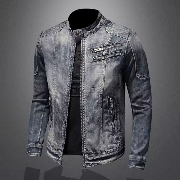 Northfold Venom Men's Denim European And American Casual Retro Plus Size Stand Collar Zipper Riding Motorccle Jacket_mkmklike.com
