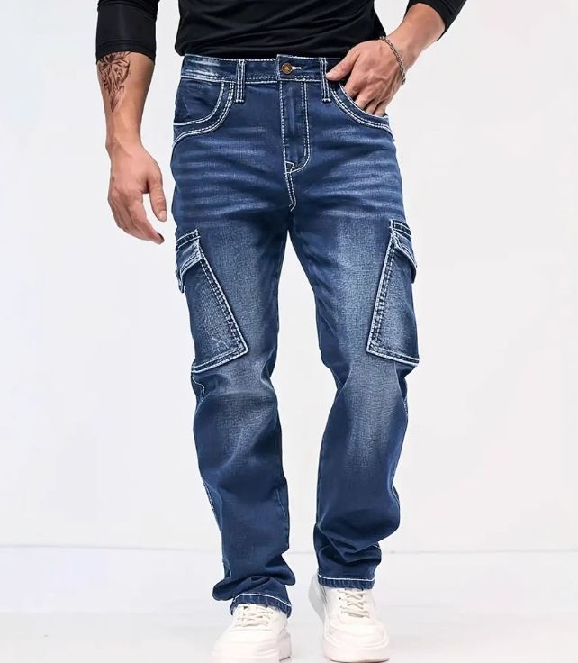 Men's Clothing Spring And Autumn Style Fashion Retro Multi Pocket Wide Version Jeans Standard Size Nzk Men's Loose Straight Denim Long_mkmklike.com