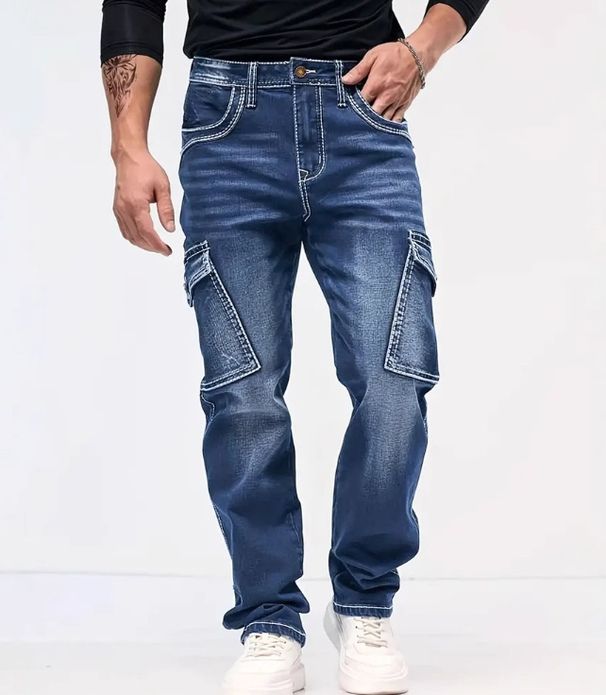 Men's Clothing Spring And Autumn Style Fashion Retro Multi Pocket Wide Version Jeans Standard Size Nzk Men's Loose Straight Denim Long_mkmklike.com