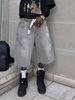 Retro Washed High Street Denim Shorts Straight Wide Leg Distressed Loose Casual Versatile Cropped Pants For Men_mkmklike.com