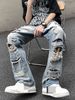 European And American High Street Vibe Pants Men's Summer Washed Ripped Jeans Oversize Straight Pants Nine Point Beggar Pants_mkmklike.com
