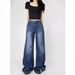 Trendy Girl Closet European And American Style Retro Mid-Low Waist Wide-Leg Loose Non-Stretch Elegant Versatile Denim Floor-Length Pants_mkmklike.com
