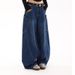 Women's Clothing Retro Big Pocket Scimitar Jeans For Women Spring And Autumn Hot Girl High Street Design Loose Wide Leg Mopping Pants_mkmklike.com