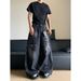 American Retro Washed Old Jeans Men's Niche Lightning Pattern Loose Wide-leg Long Pants_mkmklike.com