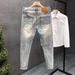 Men's Slim Fit Stretch Jeans - Washed Denim Straight Leg Trousers With Elastic Comfort For Casual & Trendy Look_mkmklike.com