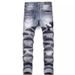 Spring And Summer Retro Splicing Ripped Patch Jeans Men's Embroidered Slim-fitting Pants Men's Elastic Embroidered Long Pants_mkmklike.com