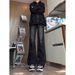 2025 Summer Black Gray Pleated Curved Knife Jeans Men's Style American Vibe Tall Straight Leg Slightly Flared Pants_mkmklike.com