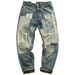 Men's Retro Patchwork Distressed Jeans Loose Straight Leg Casual Trousers Mid Waist For Spring Autumn_mkmklike.com
