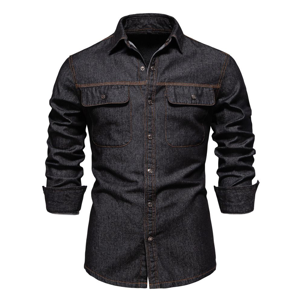 Autumn New High-quality Men's Washed Denim Casual Long-sleeved Shirt_mkmklike.com