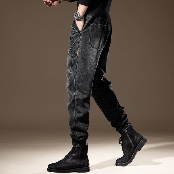 Men's Patchwork Washed Work Jeans Loose Fit American High Street Style Trendy Versatile Retro Harem Jogger Pants_mkmklike.com