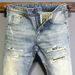 Men's Clothing Men's Slim Fit Skinny Jeans Trendy Paisley Patch Distressed Washed High Street Fashion Summer Denim Ripped_mkmklike.com