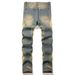 Distressed Vintage Denim Jeans For Men - Straight Slim Fit With Ripped Details, Original Harajuku Style, All-Season Comfort_mkmklike.com